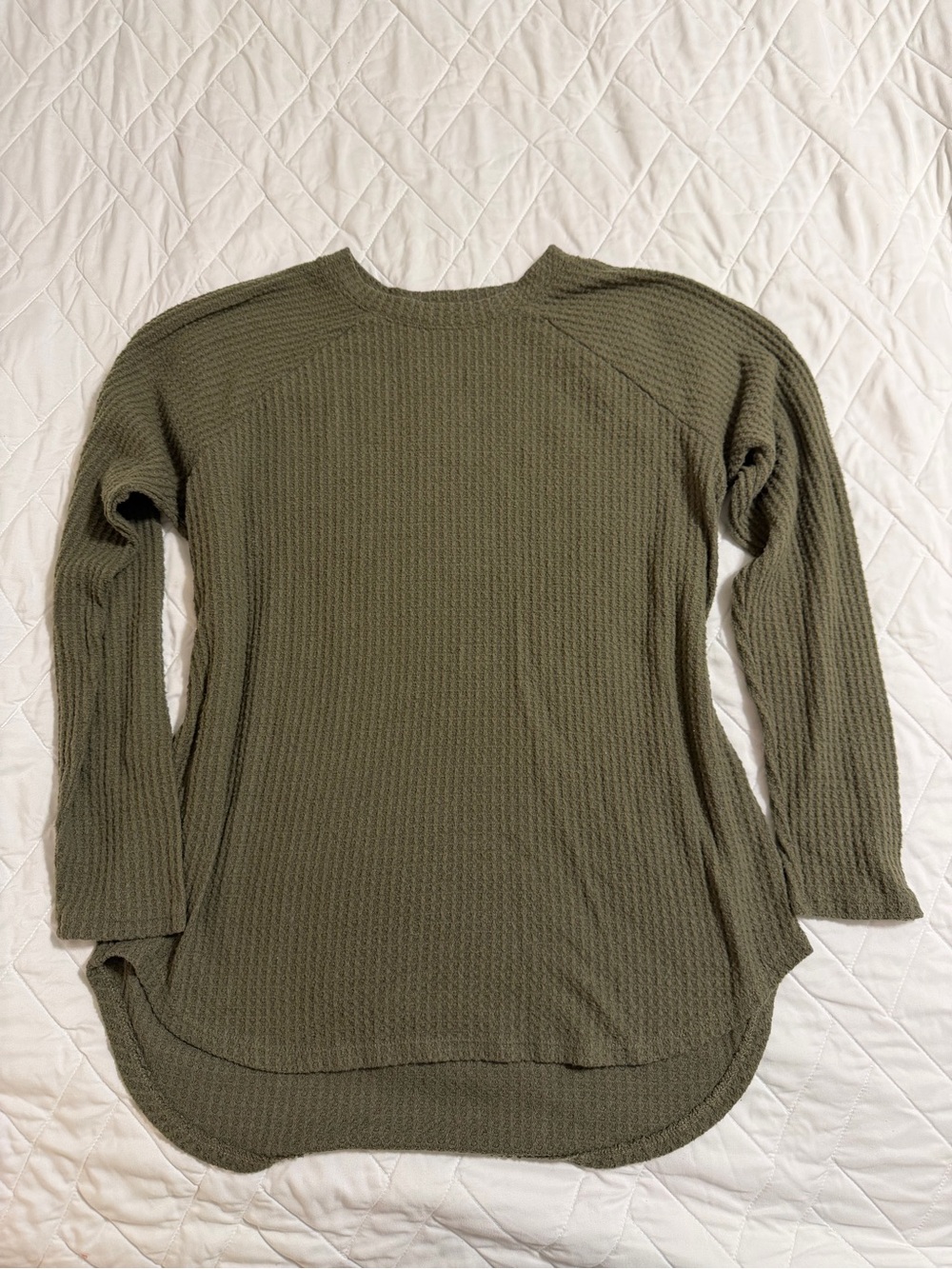 AE Olive Green Waffle Knit Long Sleeve Top